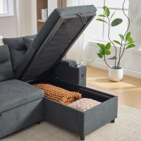 Contemporary 4-Seater Fabric Sofa with 2 Chaise Longues, Minimalist U-Shaped Couch with Integrated Cup Holders, 272L x 136W x 86H cm, Dark Gray(m-13)