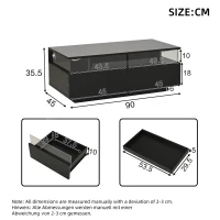 High-Gloss 3-Tier Coffee Table with Removable Tray, Sturdy Center Table with App-Controlled LED Lights, 90L x 45W x 35.5H cm, Black(m-3)
