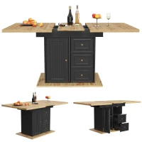 Concealed Telescopic Kitchen Table with High-Density MDF Tabletop, Extendable Dining Table with Built-In Leg Storage, 110L x 80W x 75H cm, Black(m-12)