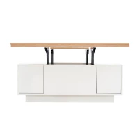 Lift-up Coffee Table with Hidden Storage and Dual Liftable Tops, Space-saving Centre Table for Dining, 100L x 50W x 55.5H cm, White+Natural(m-13)