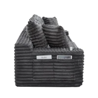 Convertible Sofa Bed with High Backrest and Extra Pillow, Ribbed Corduroy Couch with Dual Side Pockets, 107.5L x 38.5W x 34H cm, Dark Gray(m-13)