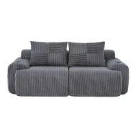 Modular 2-Seater Sofa with Built-In Cup Holder and Side Storage Pocket, Ribbed Corduroy Couch with High-Density Foam, 200L x 99W x 80H cm, Dark Gray(m-2)