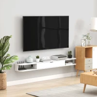 HOMCOM Wand-TV-Möbel, TV-Bank für Fernseher bis 190,5 cm, Klappschublade, 2 Regale, 180x24x16cm, Weiß(m-4)