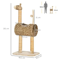 PawHut Arranhador 101 cm Torre para Gatos em Design Girafa com Toca Bola de Brinquedo Postes de Juta para Gatos de Porte Médio até 5 kg(m-3)
