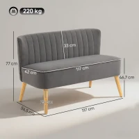 HOMCOM Sofa Retrodesign 2-Sitzer-Sofa, Holzbeine, 117 cm x 56,5 cm x 77 cm, Dunkelgrau(m-3)