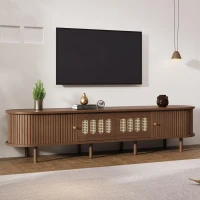 Modern TV Stand with 2 Rattan-Effect Drawers, Durable Media Unit with Large Storage, 180L x 40W x 40H cm, Walnut(m-7)