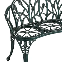 Outsunny Banc de jardin en aluminium moulé, banc extérieur 2 places avec dossier tulipe, assise florale, 99x57x78cm, vert antique(m-12)