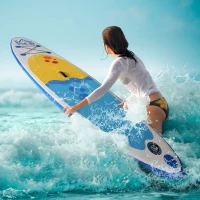 HOMCOM Aufblasbares Surfbrett, Surfboard, Stand Up Board mit Paddel, Rutschfest, Inkl. Ausrüstung, kunststoff, EVA, Weiß, 305 x 76 x 10 cm(m-10)
