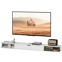 HOMCOM Wand-TV-Möbel, TV-Bank für Fernseher bis 190,5 cm, Klappschublade, 2 Regale, 180x24x16cm, Weiß(m-7)