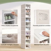 HOMCOM Scarpiera Pieghevole Slim Modulabile con 10 Contenitori per Scarpe, Scarpiera Salvaspazio con Pannello Trasparente, Senza Montaggio, Bianco(m-5)