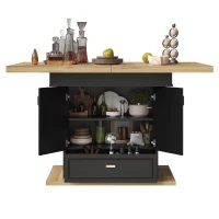 Lockable Telescopic Kitchen Table with Wood‑Grain High‑Density MDF Top, Extendable Dining Table with Concealed Storage, 110L x 80W x 75H cm, Black(m-14)