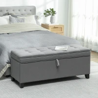 HOMCOM Sitzbank mit Stauraum, Polsterbank 120x40x48 cm mit Sicherheits-Scharniern, Leinenoptik, Dunkelgrau(m-10)
