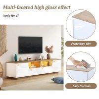 LED TV Stand with App-Controlled Ambient Lighting, Low-Profile TV Cabinet with Cable Management, 180L x 40W x 46H cm, White+Oak(m-4)