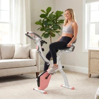 HOMCOM Heimtrainer 2-in-1 Fahrradtrainer mit LCD-Display Pulsmesser verstellbar Sitz Räder, klappbarer Hometrainer Trimmrad mit 8 stufig Magnetwiderstand, Spannseil, Stahl(m-8)