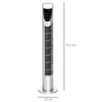 HOMCOM Ventilador de Torre Ventilador Vertical 40W con Mando a Distancia 3 Velocidades Temporizador 7,5h Ø18x78,5 cm Plata(m-3)