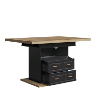 Extendable Dining Table with Wood-Grain High-Density MDF Top, Telescopic Kitchen Table with 2 Drawers, 110L x 80W x 75H cm, Black(m-14)