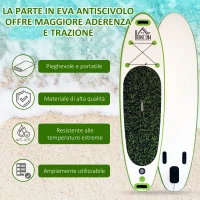 HOMCOM Tavola Gonfiabile SUP Stand Up Paddle con Pagaia Regolabile, Paddle Surf Gonfiabile Tavola da Surf con Accessori, Verde 302x76x15cm(m-6)