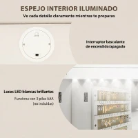 HOMCOM Espejo Joyero con Luz LED Montado en la Pared o en la Puerta con Cerradura Espejo Entero 2 Cajones Blanco(m-5)