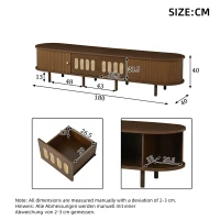 Modern TV Stand with 2 Rattan-Effect Drawers, Durable Media Unit with Large Storage, 180L x 40W x 40H cm, Walnut(m-3)