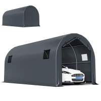 Outsunny Carport 3x6m, Garaj Portabil cu Ușă și Ferestre, Gri Închis(m-12)