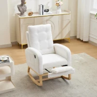 ModernLuxe Rocking Chair with Boucle Fabric Upholstery, Nursing Armchair with Side Pocket, 66.5L x 121.5W x 102H cm, White(m-1)