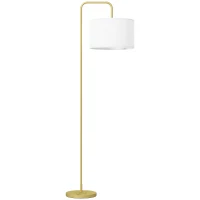 HOMCOM Lampa stojąca z włącznikiem nożnym, lampa podłogowa z materiałowym abażurem, stal, złota(m-1)