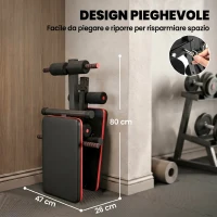 HOMCOM Panca per Addominali Pieghevole e Regolabile con Vogatore e 2 Corde, in Acciaio 51x137x50-66 cm, Nera e Rossa(m-6)