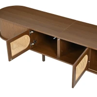 Stylish Oval TV Cabinet with Rattan-Style Fronts, Sturdy Lowboard with 30 kg Load Capacity, 180L x 40W x 40H cm, Walnut(m-11)