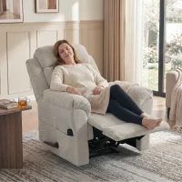 HOMCOM Sillón Masajeador Reclinable Manual 135° con Calefacción Chenilla Crema(m-2)