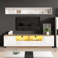 LED TV Stand with App-Controlled Ambient Lighting, Low-Profile TV Cabinet with Cable Management, 180L x 40W x 46H cm, White+Oak(m-1)