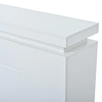 High-Gloss Sideboard with App-Controlled RGB LED Lighting, Freestanding Storage Cabinet with Adjustable Shelves, 140L x 35W x 72.5H cm, White(m-11)