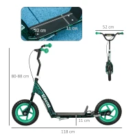 AIYAPLAY Kinderroller, höhenverstellbarer Tretroller für Kinder, mit Bremse, Ständer, 2 Räder, Stahl, Grün(m-3)
