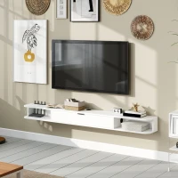 HOMCOM Wand-TV-Möbel, TV-Bank für Fernseher bis 190,5 cm, Klappschublade, 2 Regale, 180x24x16cm, Weiß(m-5)