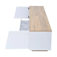 LED TV Stand with App-Controlled Ambient Lighting, Low-Profile TV Cabinet with Cable Management, 180L x 40W x 46H cm, White+Oak(m-14)