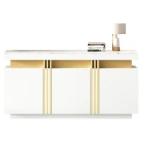 Modern Sideboard with Faux Marble Top and Anti-Tip Fixings, Luxury Storage Unit with Adjustable Shelves, 140L x 38W x 70H cm, White(m-10)