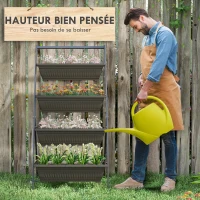 Outsunny Étagère à Fleurs en Acier 4 Niveaux, Support de Plantes Vertical avec 4 Bacs et Trous de Drainage, 76x79x162cm, Marron(m-5)