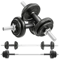 SPORTNOW Hantelset 2-in-1 Kurzhanteln Langhanteln verstellbar bis 20 KG mit rutschfestem Griff für Krafttraining Zuhause Grau(m-12)