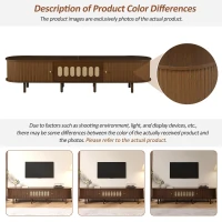 Oval TV Unit with Rattan-Effect Hinged Door, Sturdy Lowboard with 5 Enclosed Compartments, 180L x 40W x 40H cm, Walnut(m-5)