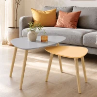 HOMCOM Lote de 2 Mesas de Centro Anidadas de Diseño Escandinavo con Patas de Madera y Tablero de Madera Gris y Amarillo(m-5)