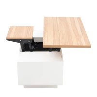 Lift-up Coffee Table with Hidden Storage and Dual Liftable Tops, Space-saving Centre Table for Dining, 100L x 50W x 55.5H cm, White+Natural(m-12)