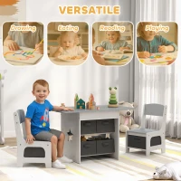 AIYAPLAY Kids Table and Chair Set, Toddler Table and 2 Chairs Set with 6 Removable Drawers, for Boys Girls Ages 3-8, Light Grey(m-4)