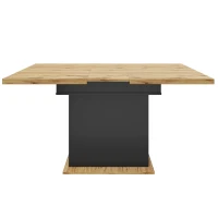 Telescopic Dining Table with App-Controlled LED Lighting, Modern Extension Table with Built-In Storage, 140L x 80W x 75H cm, Black+Natural(m-13)