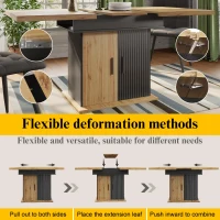 Telescopic Dining Table with Double-Sided Extension System, Modern Extension Table with Height-Adjustable Shelves, 140L x 80W x 75H cm, Black+Natural(m-4)
