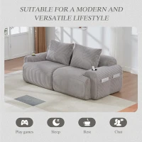 Modular 2-Seater Sofa with Built-In Cup Holder and Side Storage Pocket, Ribbed Corduroy Couch with High-Density Foam, 200L x 99W x 80H cm, Light Gray(m-8)