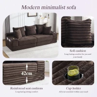 Convertible Sofa Bed with High Backrest and Extra Pillow, Ribbed Corduroy Couch with Dual Side Pockets, 107.5L x 38.5W x 34H cm, Coffee(m-7)