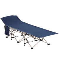 Outsunny Cama de Acampada con 1 Bolsillo Lateral Bolsa de Transporte y Marco de Acero Carga 150 kg 190x68x52 cm Azul(m-1)