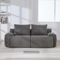Modular 2-Seater Sofa with Built-In Cup Holder and Side Storage Pocket, Ribbed Corduroy Couch with High-Density Foam, 200L x 99W x 80H cm, Dark Gray(m-9)
