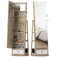 HOMCOM Espejo Joyero con Luces LED Armario Joyero con Espejo Entero Giratorio de 360° Cajón Cerradura Natural(m-11)