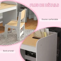 ZONEKIZ Bureau enfant avec chaise, table enfant avec tiroir, placard et large plateau, pour 3 à 6 ans, 80 x 39 x 59 cm, blanc(m-7)