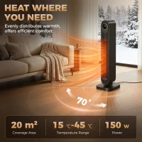 HOMCOM 2000W Ceramic Electric Heater with Fan, Timer, Oscillation - Black(m-4)